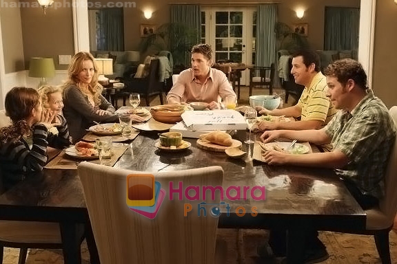 Adam Sandler, Leslie Mann, Seth Rogen, Maude Apatow, Iris Apatow in still from the movie Funny People