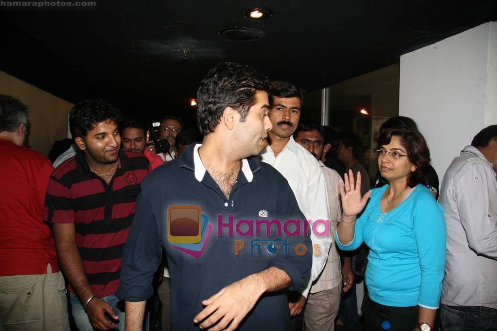 Karan Johar interacts with crowds at Cinemax in Andheri on 14th Feb 2010 