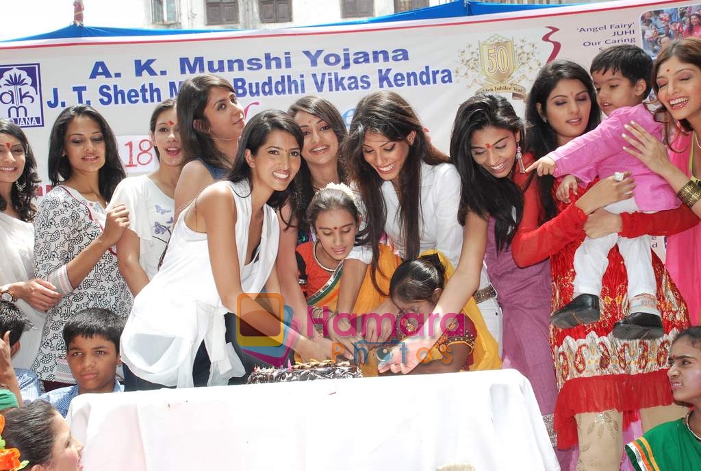 Femina Miss India Contestants A K Munshi Yojana's school for mentally challenged children in C P Tank, Mumbai on 7th April 2010 