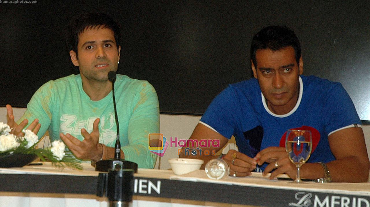 EMRAAN HASHMI AND AJAY DEVGAN AT THE PRESS CONFERENCE OF ONCE UPON A TIME IN MUMBAAI IN DELHI ON JUL 24, 2010