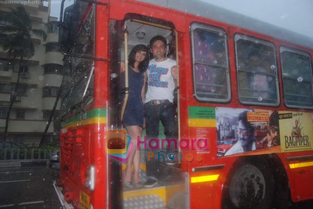 Emraan Hashmi, Prachi Desai travel by bus to promote Once upon a time in Mumbai in Curchgate, Mumbai on 29th July 2010 