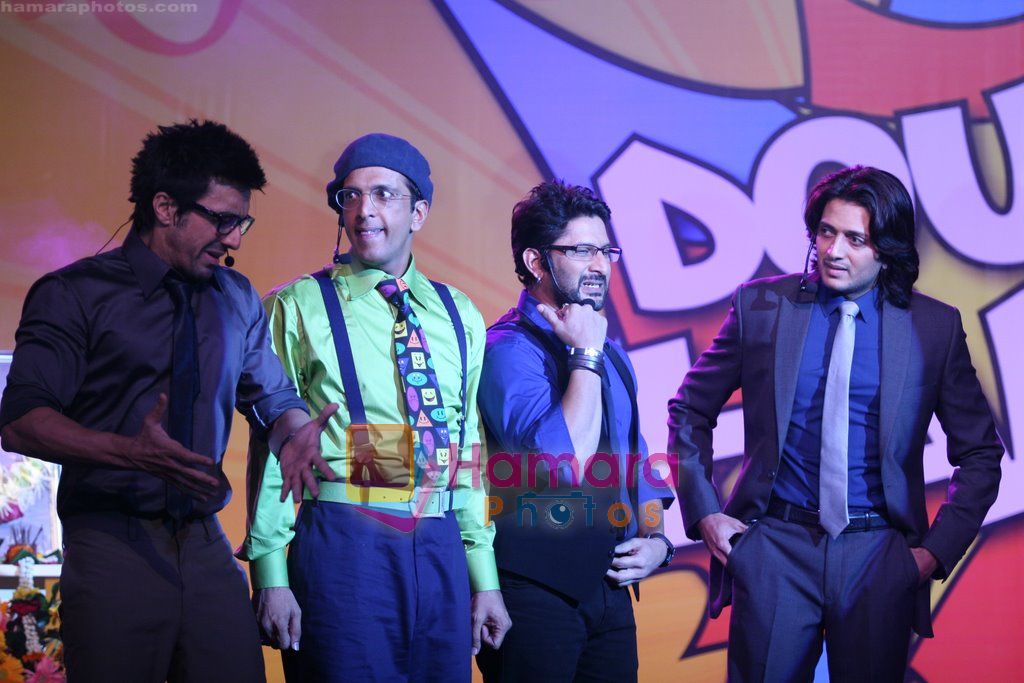 Aashish Chaudhary, Ritesh Deshmukh, Arshad Warsi, Javed Jaffery at Double dhamaal Launch in Mehboob Studio, Mumbai on 1st Sept 2010 