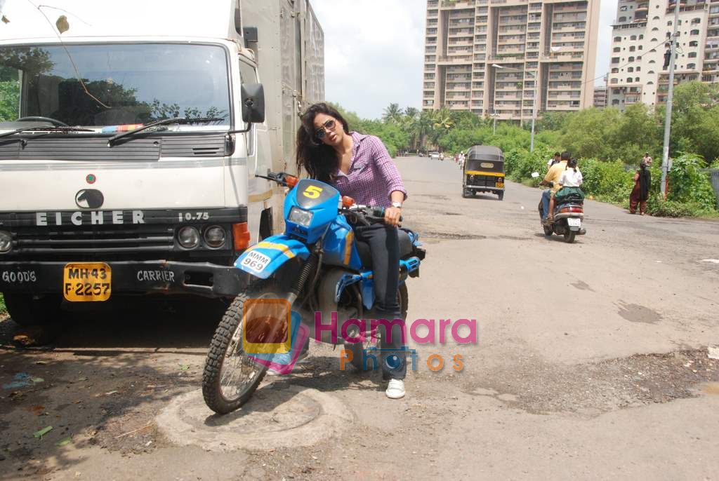 Sameera Reddy learns to ride a bike on 18th Sept 2010 