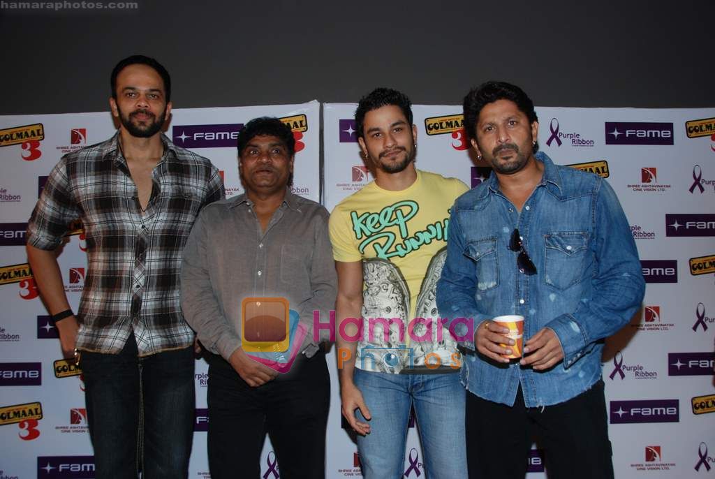 Rohit Shetty, Johny Lever, Kunal Khemu, Arshad Warsi with Golmaal 3 team celebrates with kids in Fame on 14th Nov 2010 