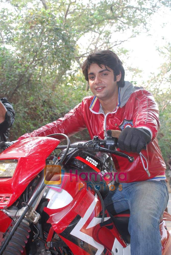 TV stars Shravan and Ranbir ( Karan Wahi) bike race in Filmcity, Mumbai on 28th Dec 2010 