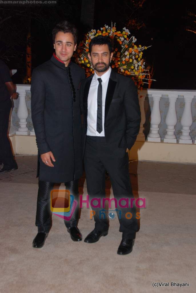 Imran Khan, Aamir Khan at  Imran Khan's wedding reception in Taj Land's End on 5th Feb 2011 