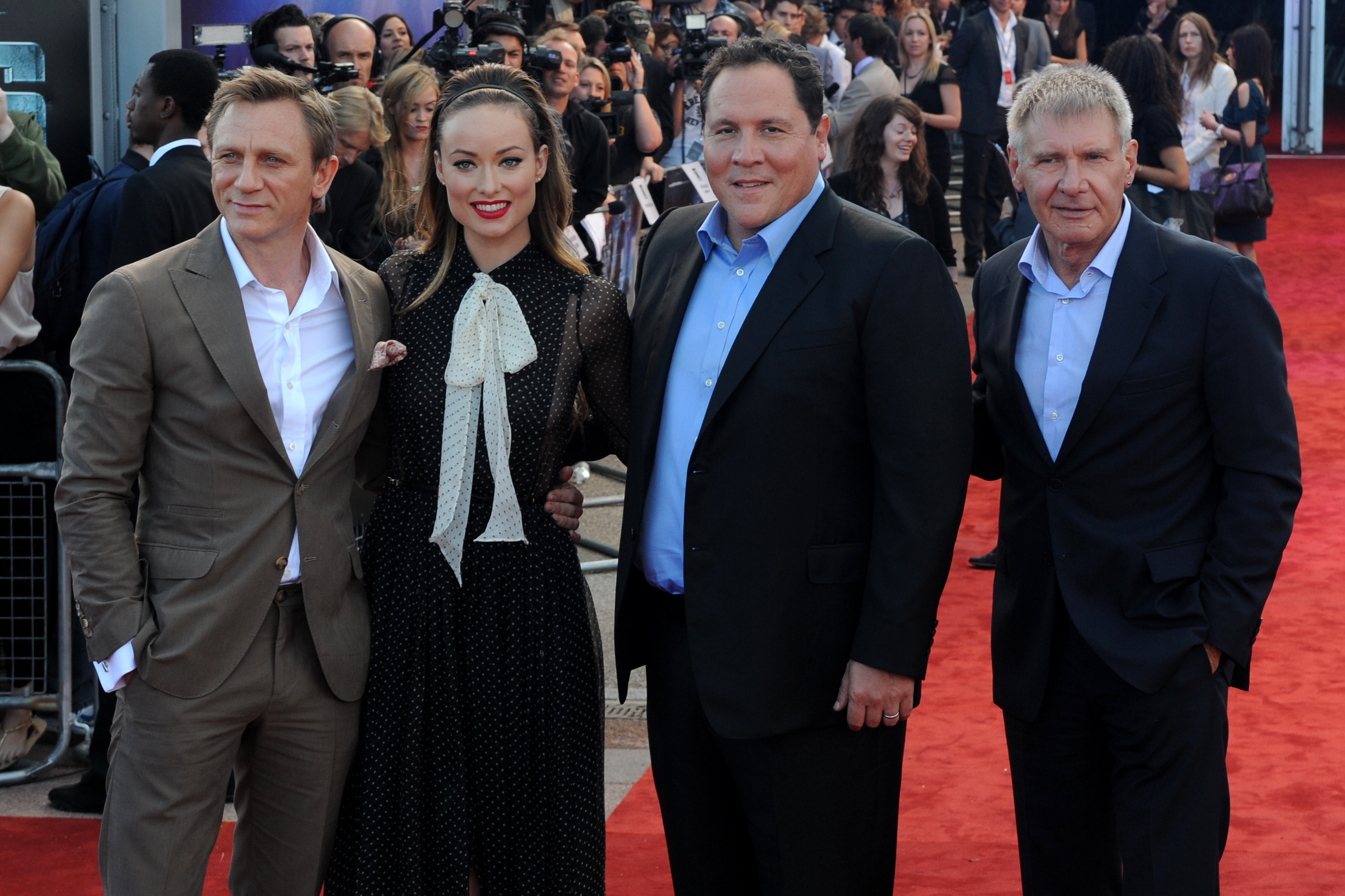 Daniel Craig, Olivia Wilde, Jon Favreau and Harrison Ford attends the Cowboys and Aliens UK Premiere in Cineworld in the O2 Arena on 11th August 2011