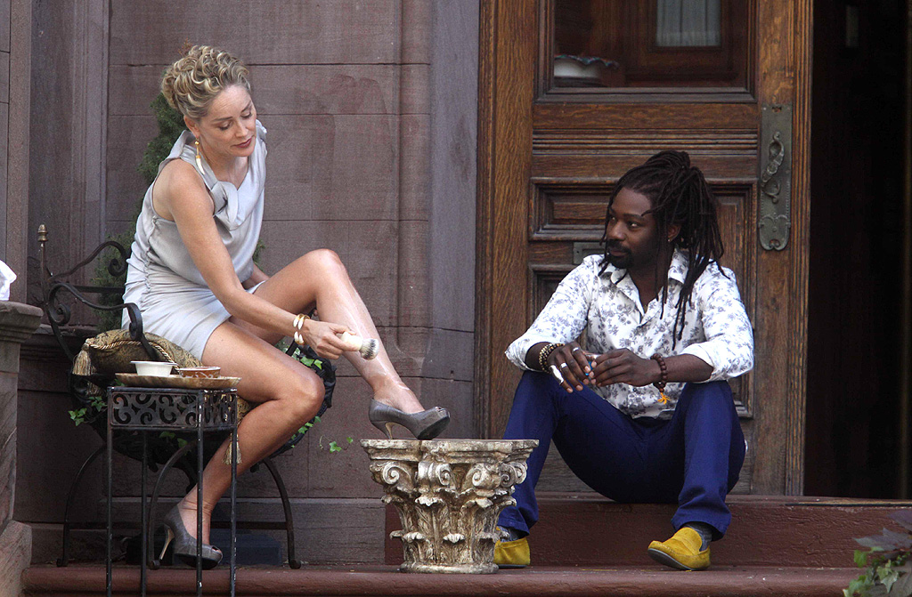 Sharon Stone on the sets of Gods Behaving Badly in NY on August 23, 2011