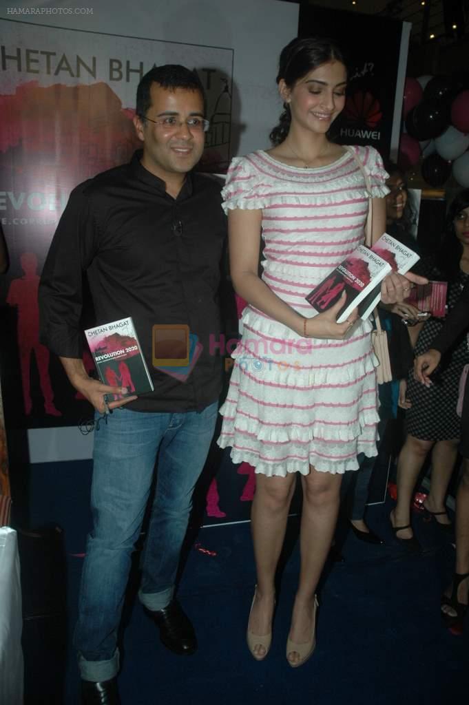 Sonam Kapoor, Chetan Bhagat at Chetan Bhagat book launch in Inorbit Mall on 7th Oct 2011
