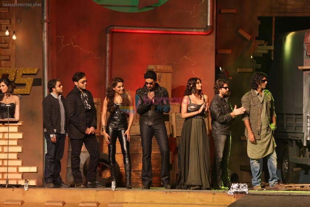 Omi Vaidya, Bobby Deol,Bipasha Basu, Abhishek Bachchan, Sonam Kapoor, Neil Mukesh, Sikander Kher at the Music launch of Players in Juhu, Mumbai on 9th Dec 2011