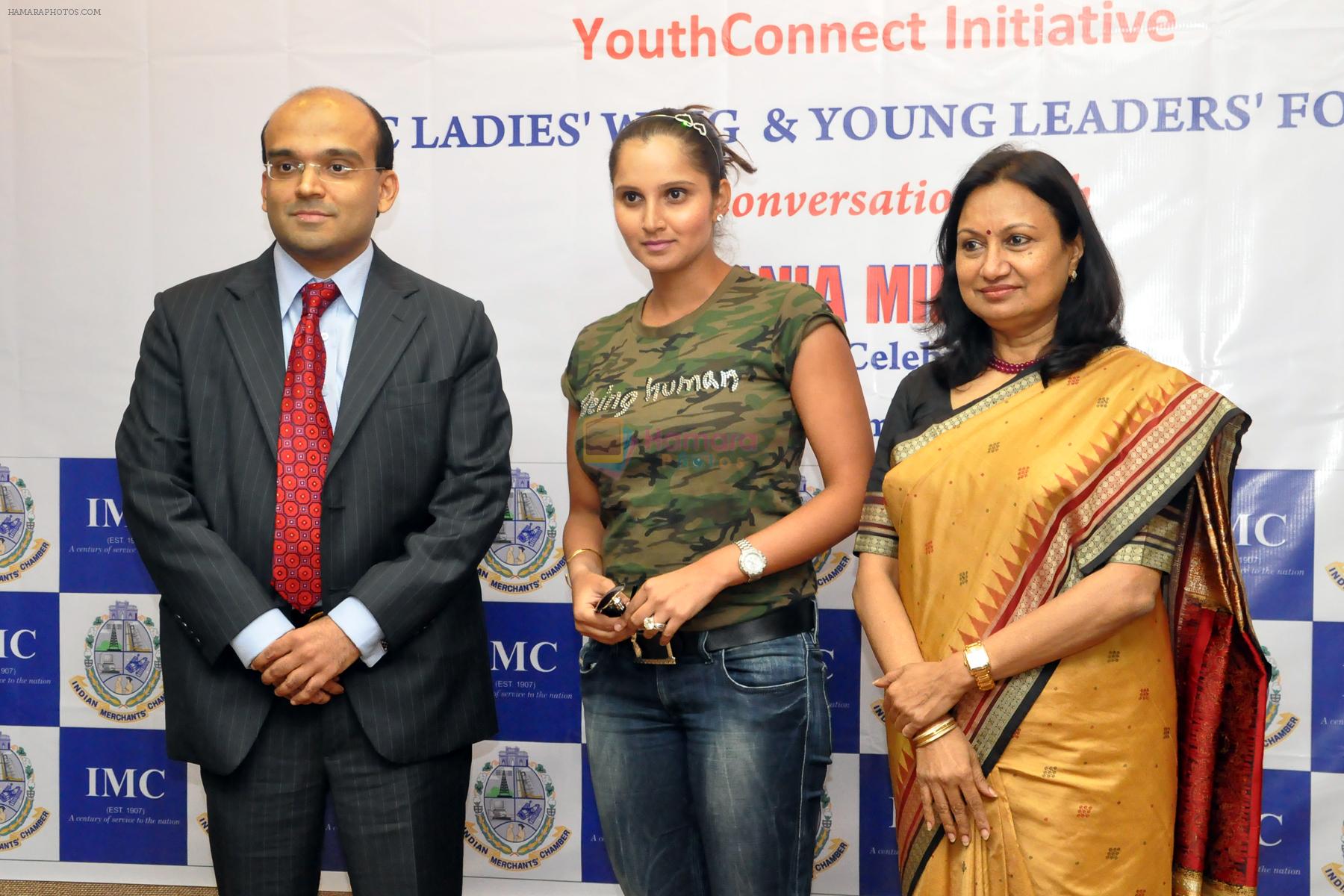 Malav Dani, Chairman, Young Leaders� Forum, Sania Mirza, Bhavna Doshi, President, IMC at an interactive session organised by IMC in Mumbai on 19th Dec 2011