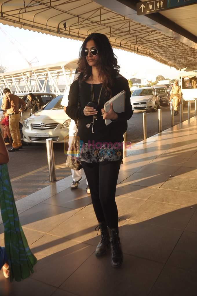 Sonam Kapoor with Players stars snapped at airport in Mumbai on 3rd Jan 2012