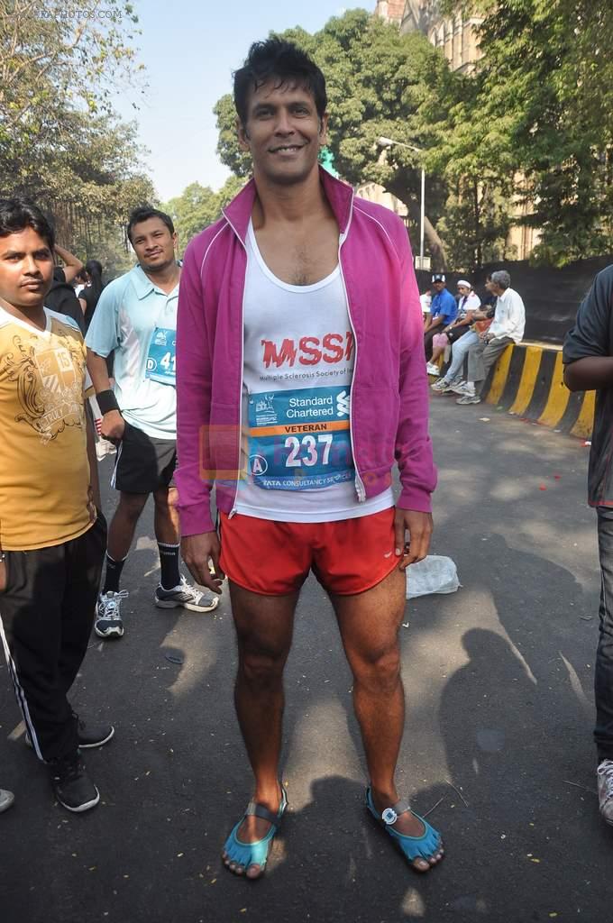 Milind Soman at Standard Chartered Mumbai Marathon in Mumbai on 14th Jan 2012