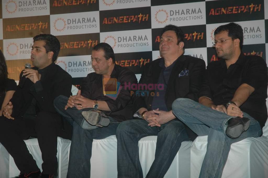 Sanjay Dutt, Rishi Kapoor, Karan Johar, Karan Malhotra at Agneepath success party in Yashraj on 27th Jan 2012
