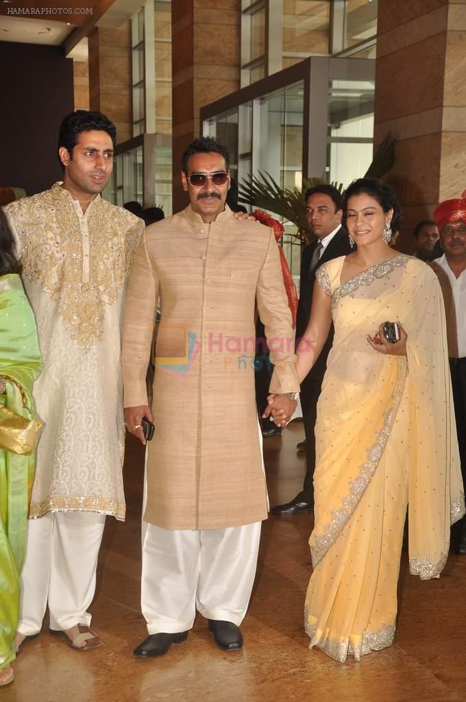 Abhishek Bachchan, Jaya Bachchan, Ajay Devgan, Kajol at Ritesh Deshmukh and Genelia wedding in Grand Hyatt, Mumbai on 3rd Feb 2012