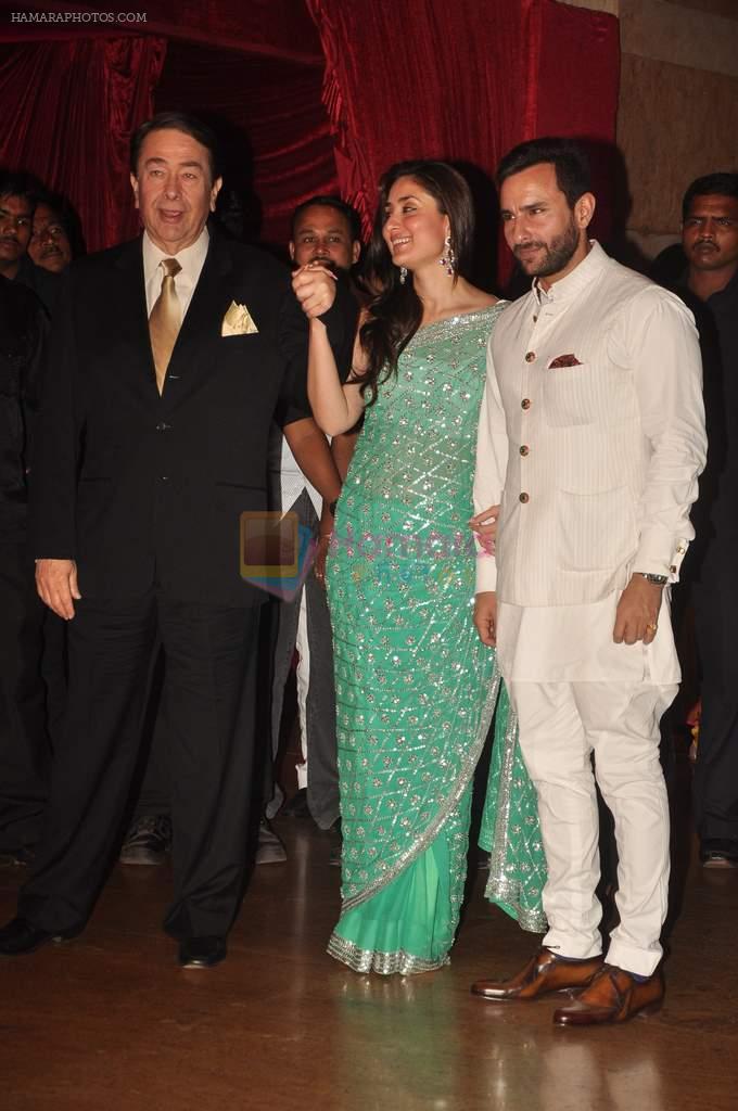 Kareena Kapoor, Saif Ali Khan, Randhir Kapoor at Genelia D'souza and Ritesh Deshmukh wedding reception in Hotel Grand Hyatt, Mumbai on 4th Feb 2012