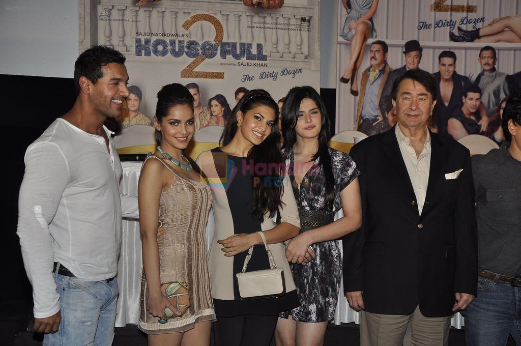 John Abraham, Shazahn Padamsee, Jacqueline Fernandez, Zarine Khan, Randhir Kapoor at Housefull 2 first look launch in Cinemax, Mumbai on 9th Feb 2