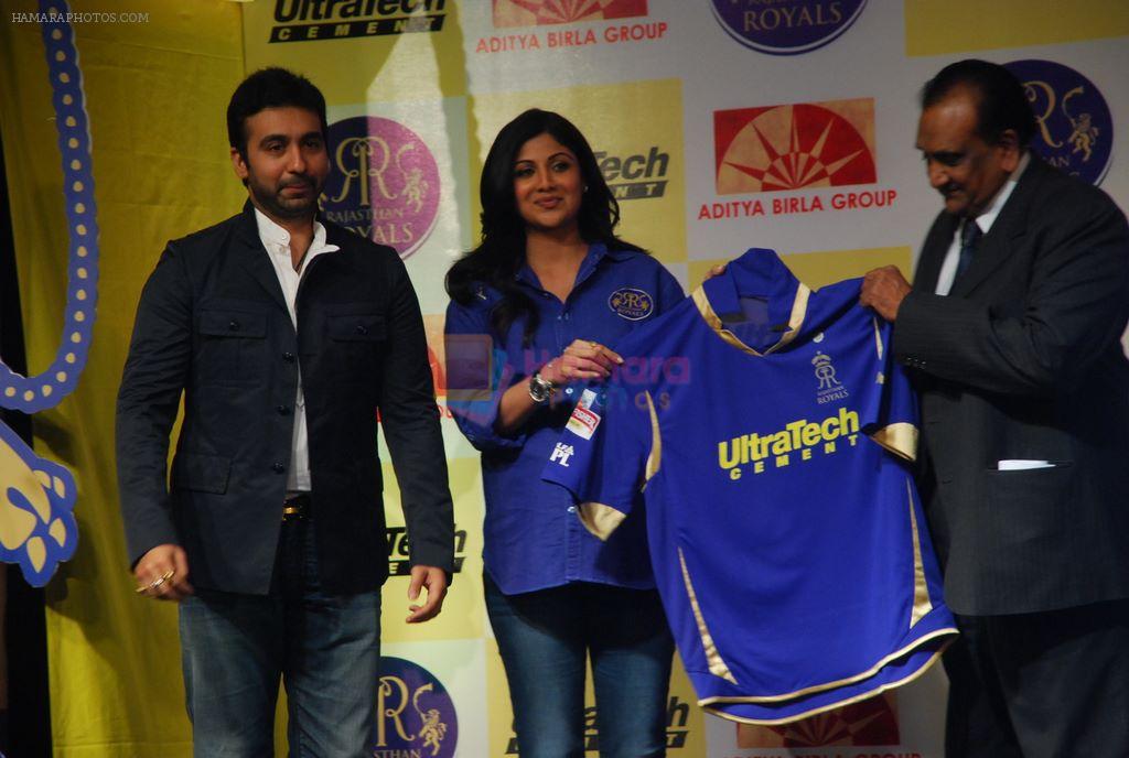 Shilpa Shetty, Raj Kundra at the launch of Ultratech cement jersey for Rajasthan Royals in J W MArriott on 5th March 2012