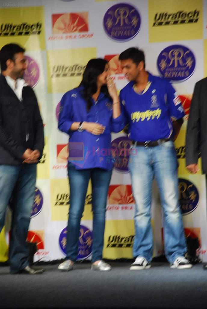 Shilpa Shetty, Rahul Dravid at the launch of Ultratech cement jersey for Rajasthan Royals in J W MArriott on 5th March 2012