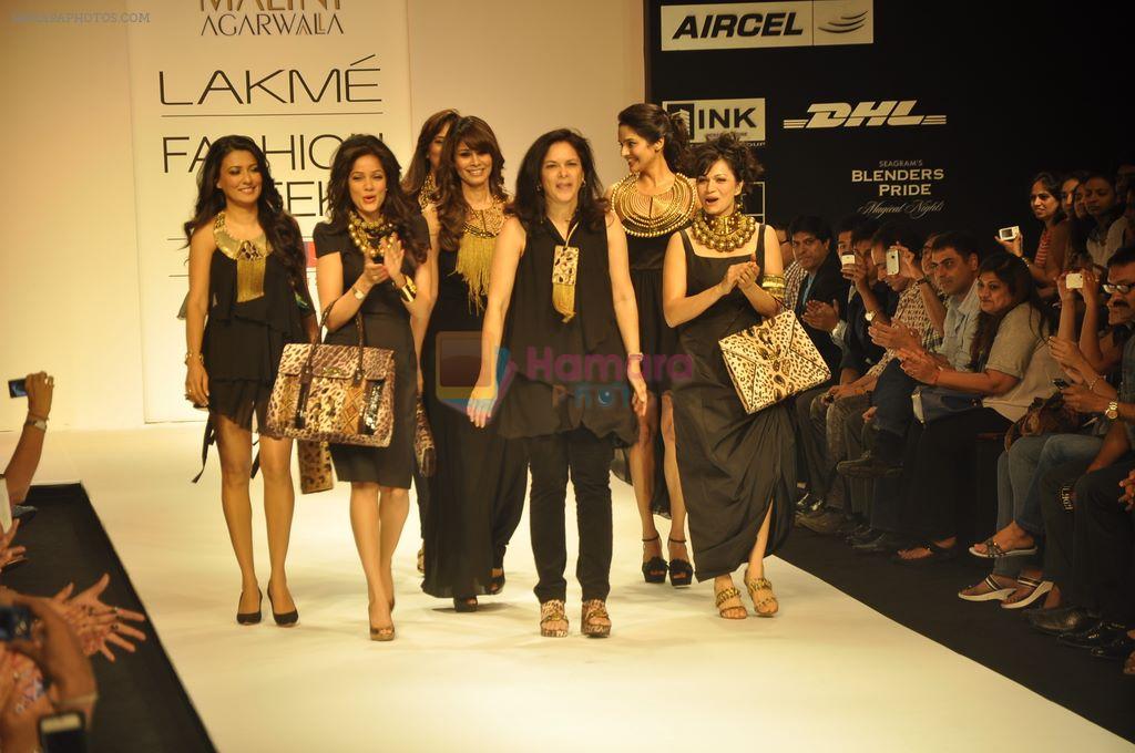 Vidya Malvade, Maria Goretti, Madhoo Shah, Mini Mathur, Sharmila Khanna walk the ramp for Malini Agarwala Show at lakme fashion week 2012 Day 5 in Grand Hyatt, Mumbai on 6th March 2012