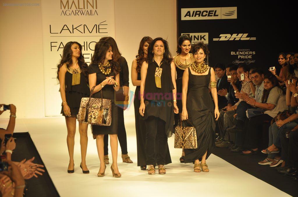 Vidya Malvade, Maria Goretti, Madhoo Shah, Mini Mathur, Sharmila Khanna walk the ramp for Malini Agarwala Show at lakme fashion week 2012 Day 5 in Grand Hyatt, Mumbai on 6th March 2012
