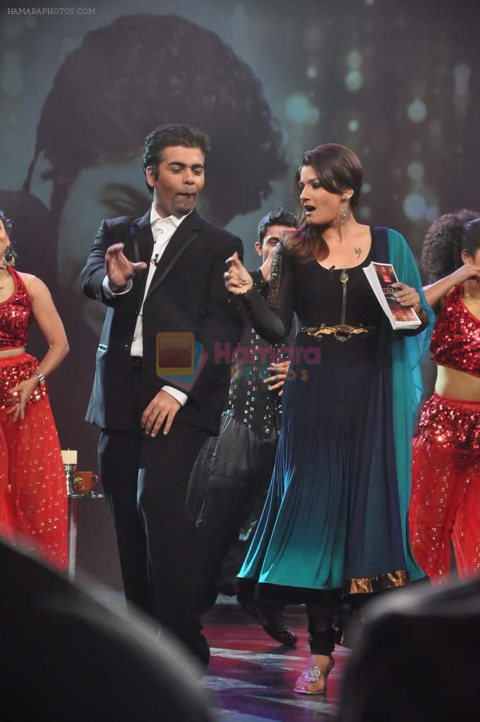 Raveena Tandon, Karan Johar on the sets of NDTV show with Raveena in Yashraj on 7th March 2012