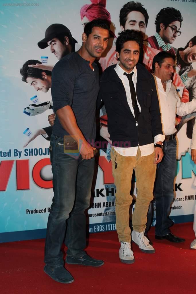 John Abraham, Ayushmann Khurrana at the first look at Vicky Donor film in Cinemax on 7th March 2012