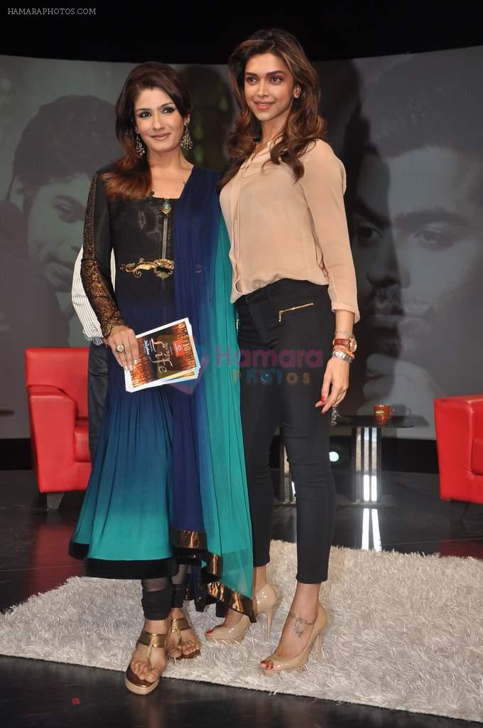 Deepika Padukone, Raveena Tandon on the sets of NDTV show with Raveena in Yashraj on 7th March 2012