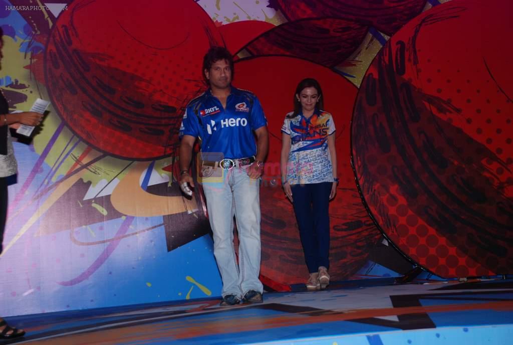 Sachin Tendulkar, Nita Ambani at Mumbai Indians Mickey merchandise launch in Trident, Mumbai on 5th April 2012