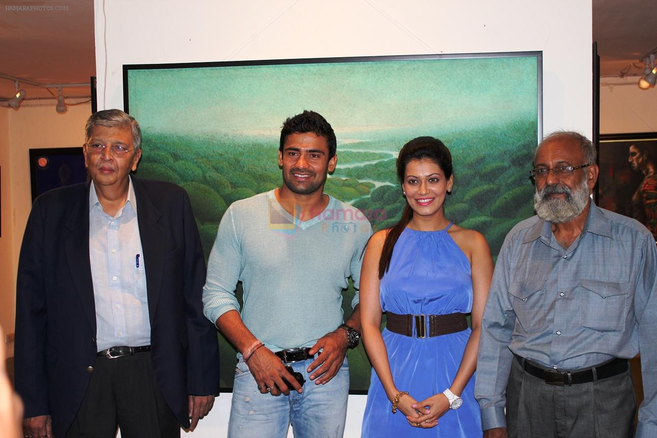 curator and host Nitin Shete, sangram singh, payal rohatgi and artist houserao patil at  Nitin Shete's Eclectic Blend -- collection of works by various artists at Coomaraswamy hall, Museum.