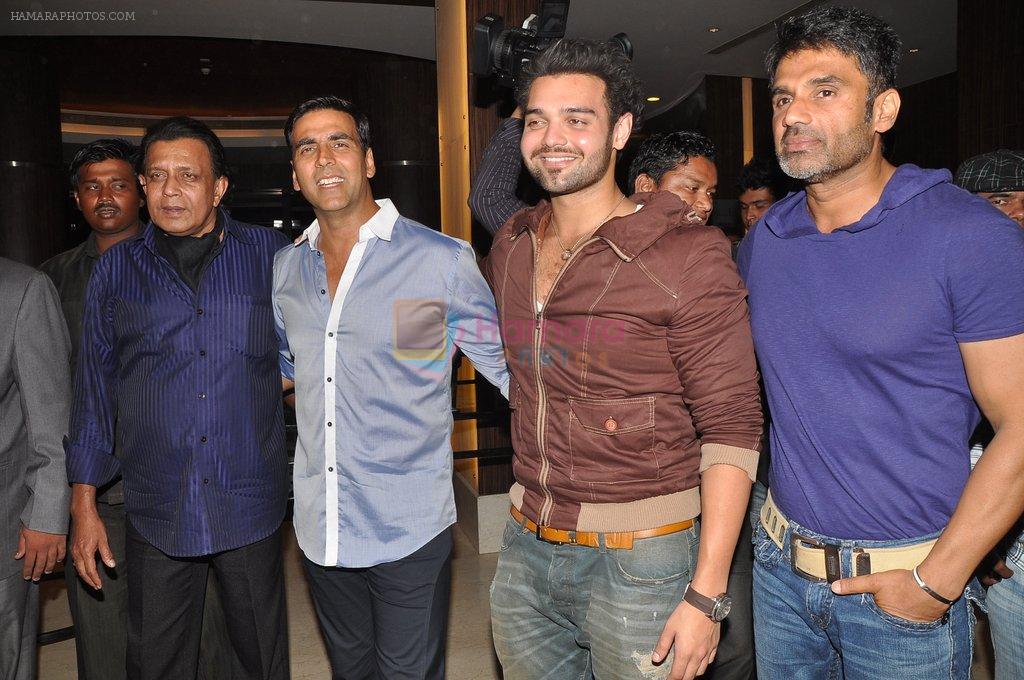 Akshay Kumar, Sunil Shetty, Mithun Chakraborty, Mimoh Chakraborty at the first look of movie Tukkaa Fit in Novotel, Mumbai on 11th May 2012