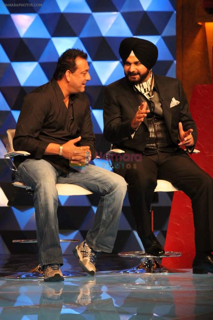 Sanjay Dutt, Navjot Singh Sidhu on the sets of Extra Innings in R K Studios on 12th May 2012