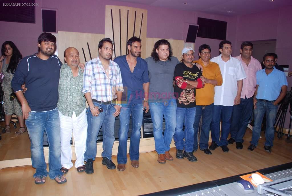 Ajay Devgan, Sajid Khan, Sameer, Sajid, Wajid, Vashu Bhagnani, Mika Singh at the song recording of Himmat Wala on 20th June 2012
