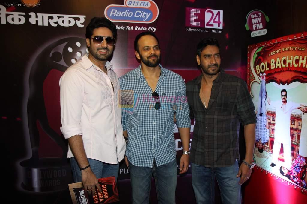 Abhishek  Bachchan, Ajay Devgan, Rohit Shetty at Bol Bacchan promotions in Andheri, Mumbai on 23rd June 2012