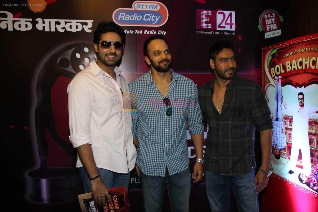 Abhishek  Bachchan, Ajay Devgan, Rohit Shetty at Bol Bacchan promotions in Andheri, Mumbai on 23rd June 2012