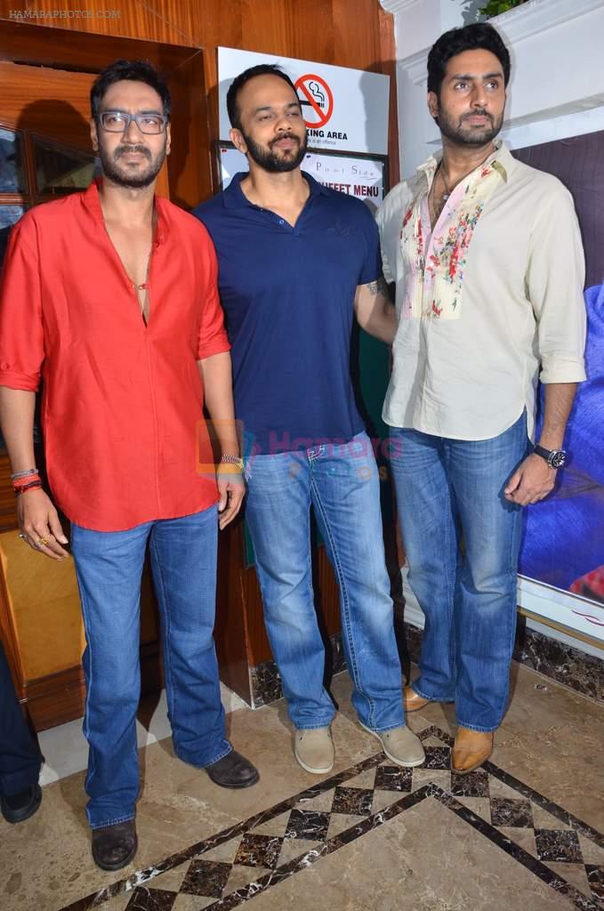 Abhishek Bachchan, Rohit Shetty, Ajay Devgan promote film Bol Bachchan on the sets of Taarak Mehta Ka Ooltah Chashmah in Andheri, Mumbai on 28th June 2012