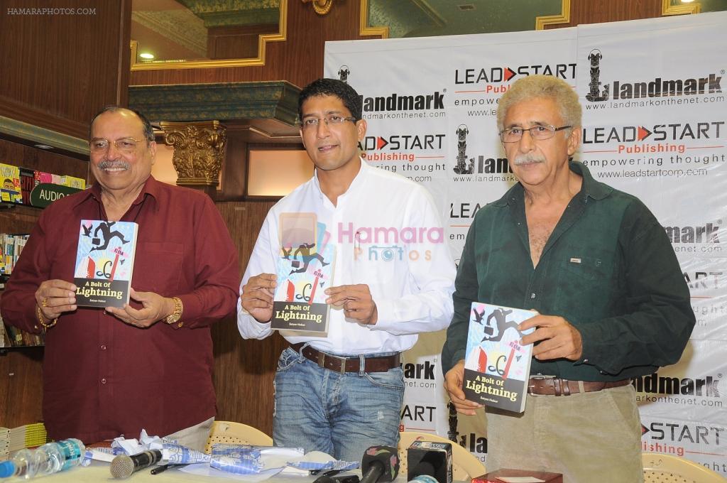 Satyen, Naseeruddin Shah and Michael Ferreira at the book launch of A Bolt of Lightning by Satyen Nabar in Mumbai on 3rd July 2012