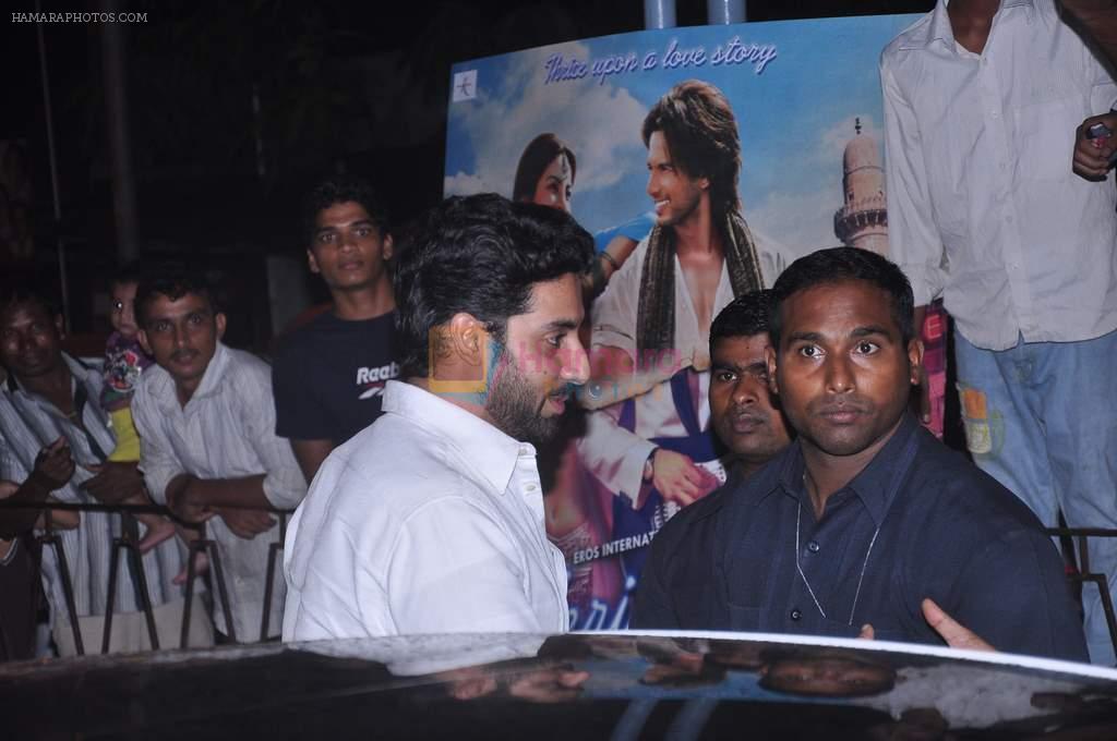 Abhishek Bachchan meets fans to promote Bol Bachchan in Gaeity, Mumbai on 7th July 2012