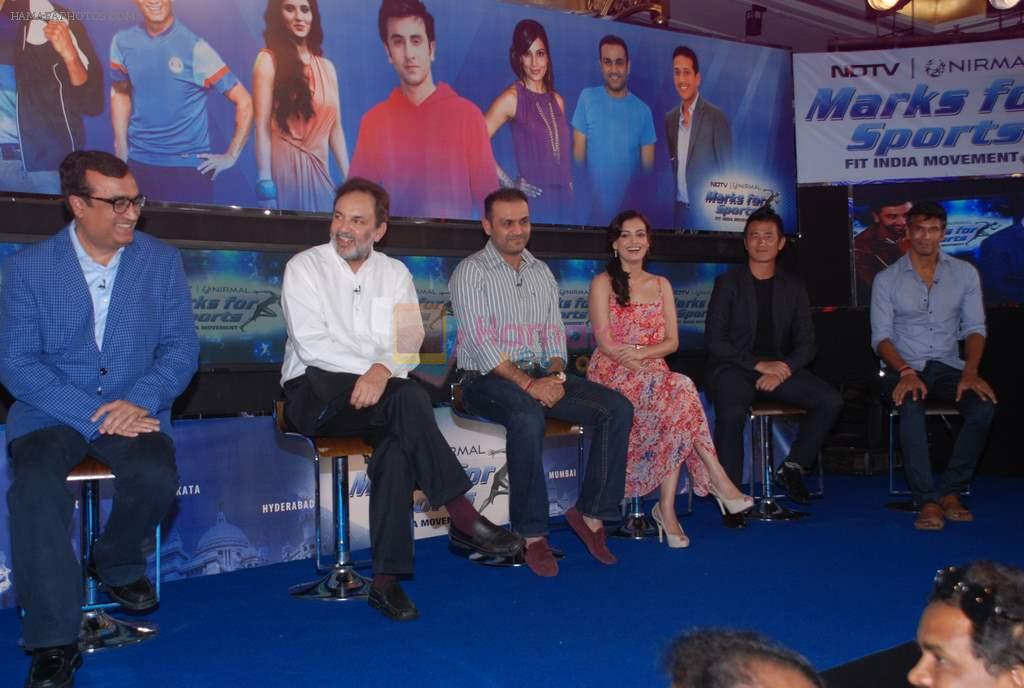 Virender Sehwag, Dia Mirza, Bhaichung Bhutia, Milind Soman at NDTV Marks for Sports event in Mumbai on 13th July 2012