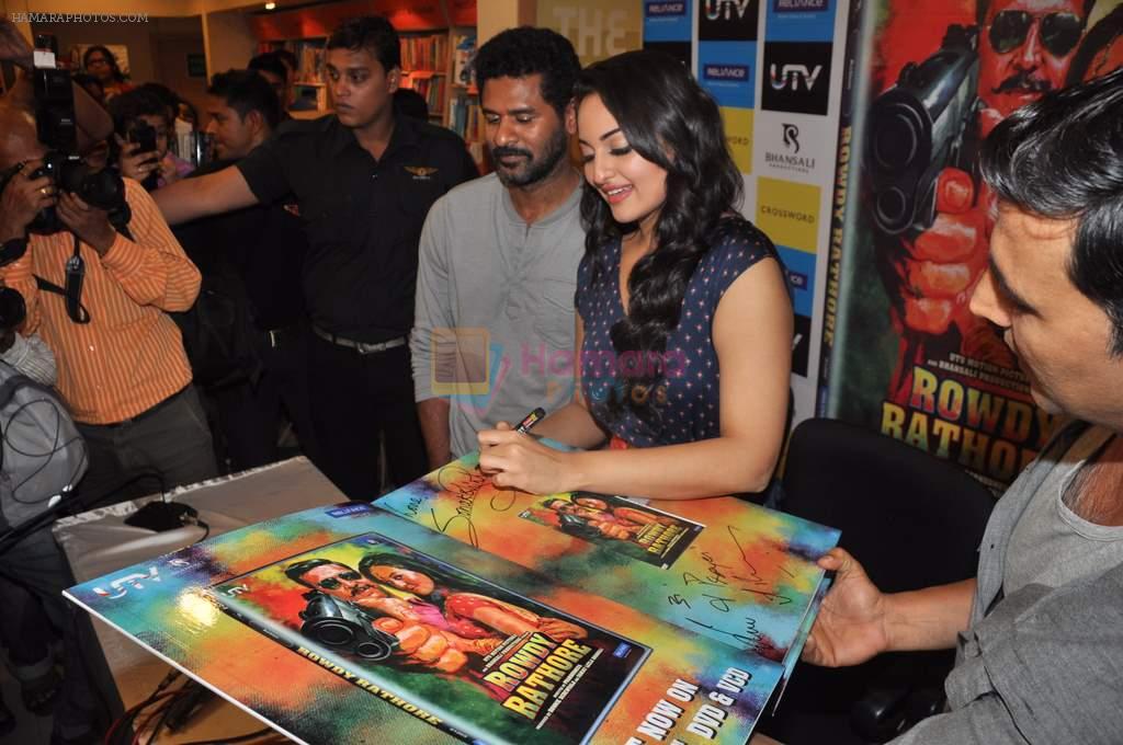 Akshay Kumar, Sonakshi Sinha, prabhu Deva at Rowdy Rathore DVD launch in Crossword, Mumbai on 28th July 2012