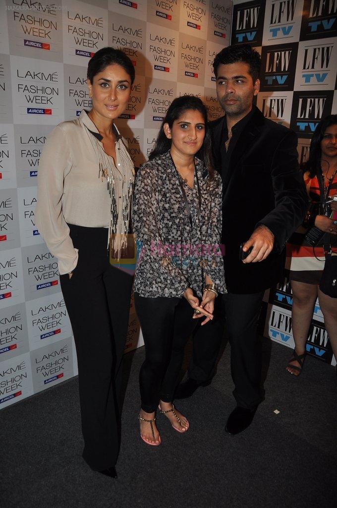 Karan Johar, Kareena Kapoor at Anushka Khanna show at Lakme Fashion Week Day 1 on 3rd Aug 2012