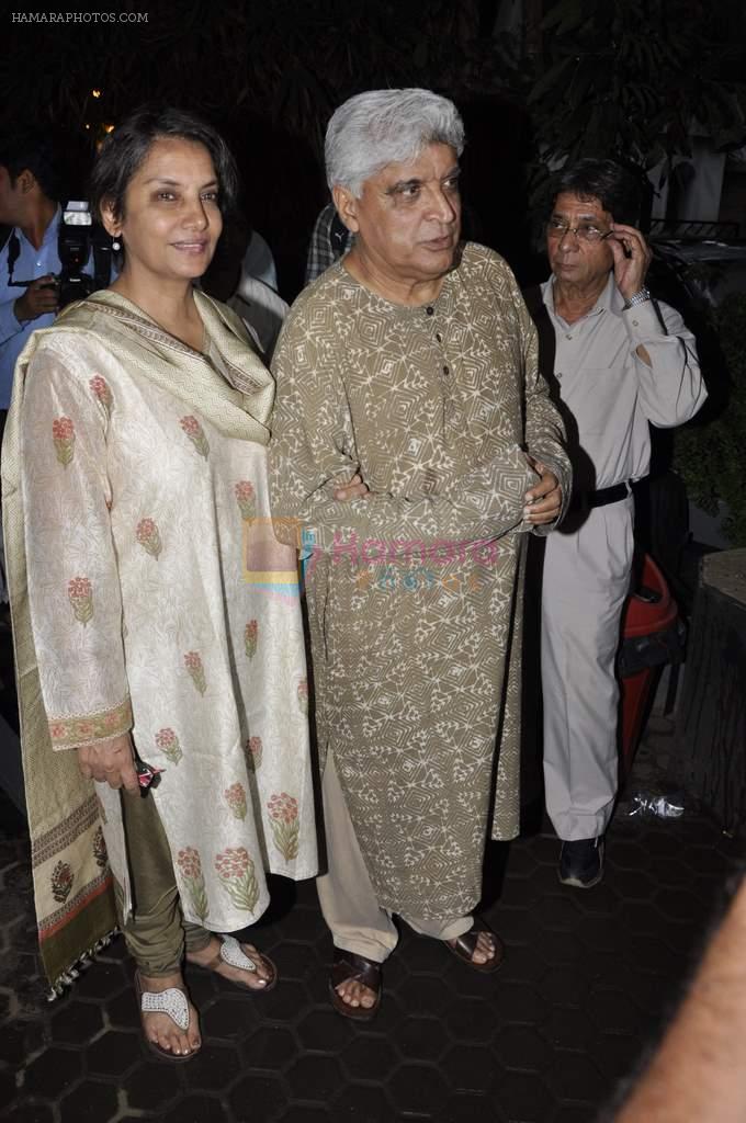 Shabana Azmi, Javed Akhtar at A K Hangal's prayer meet in Juhu, Mumbai on 27th Aug 2012
