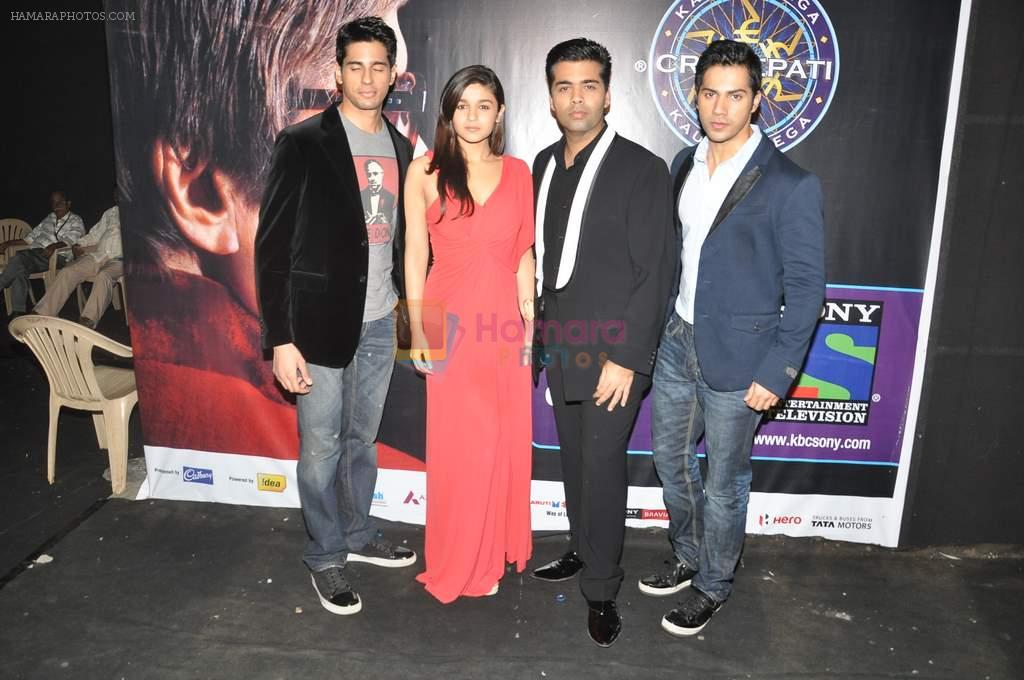 Varun Dhawan, Siddharth Malhotra, Alia Bhatt, Karan Johar with Student of the Year team on the sets of KBC in Filmcity, Mumbai on 27th Sept 2012