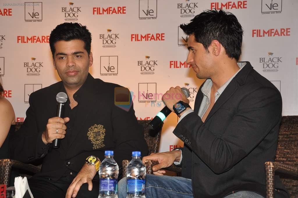 Karan Johar, Sidharth Malhotra at Student Of The Year team launches Filmfare's latest issue in Vie Lounge on 11th Oct 2012