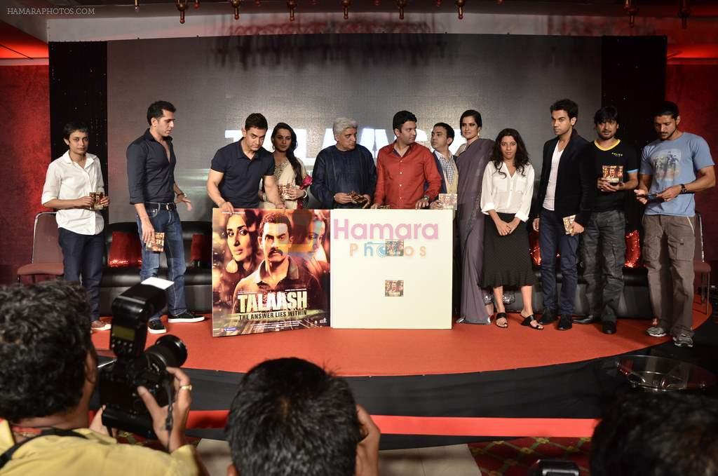Reema Kagti, Ritesh Sidhwani, Aamir Khan, Rani Mukerji, Javed Akhtar, Bhushan Kumar, Ram Sampath, Farhan Akhtar, Zoya Akhtarat the music launch of film Talaash in Mumbai on 18th Oct 2012 