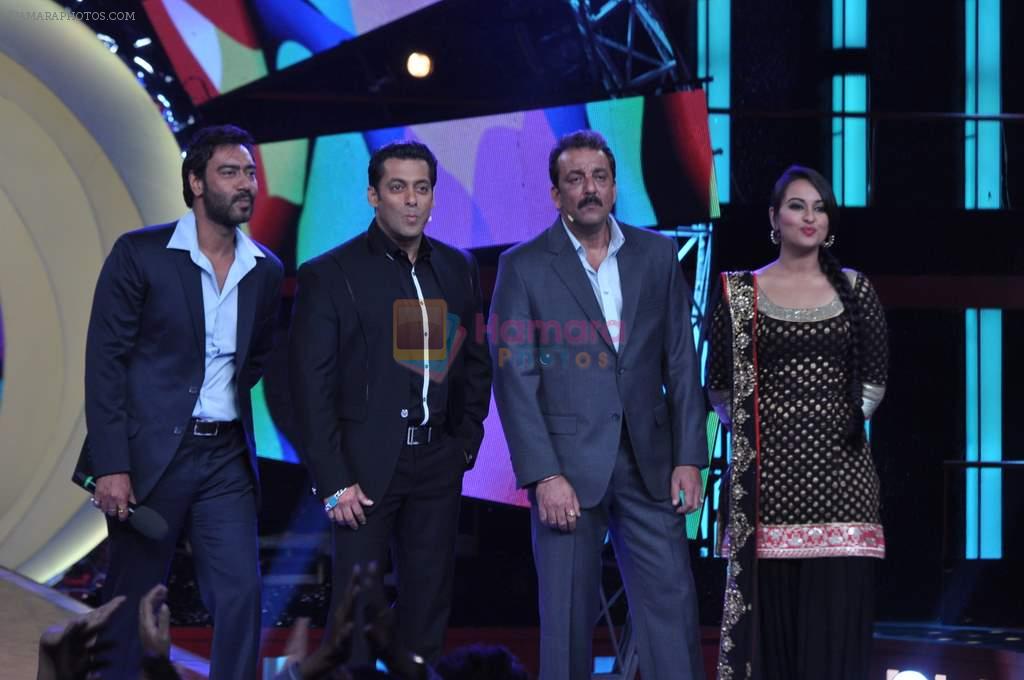 Ajay Devgan, Sonakshi Sinha, Sanjay Dutt, Salman Khan on the sets of Bigg Boss 6 in Lonavla, Mumbai on 19th Oct 2012