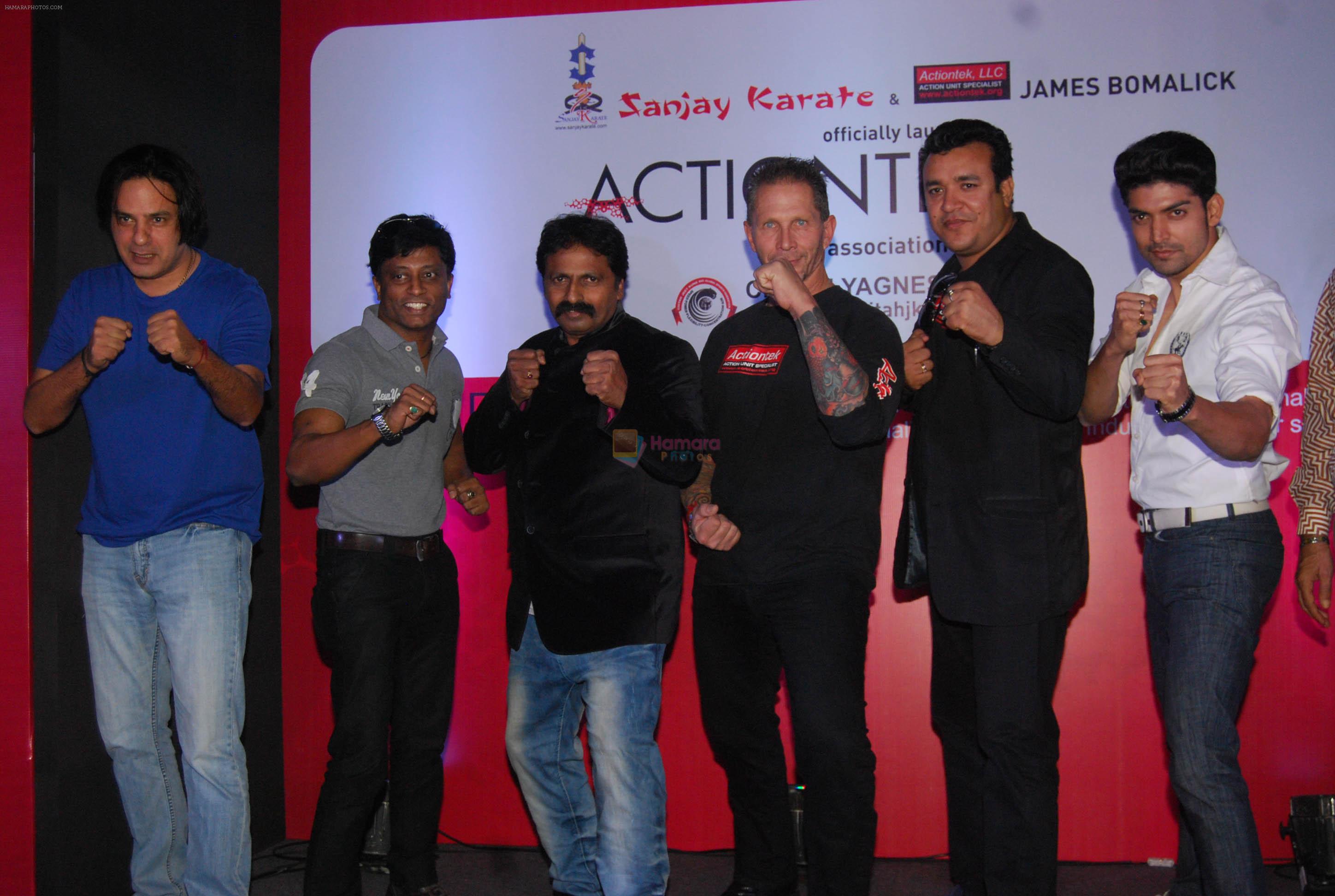 Rahul Roy, Anand Kumar, Chitah Yagnesh Shetty, James Bomalick, Sanjay Gokal & Gurmeet Choudhary in action mood at the launch of Hollywood Action Unit ACTIONTEK INDIA in Novatel, Juhu, Mumbai on 17th Nov 2012