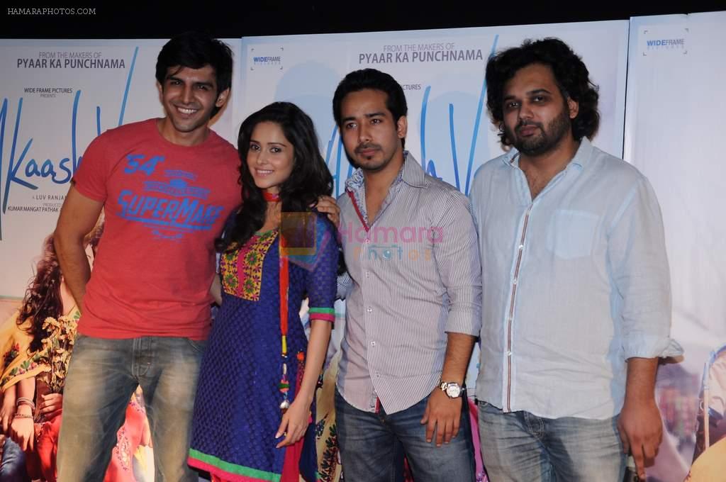 Kartik Tiwari, Nushrat Bharucha, Abhishek Pathak, Luv Ranjan at Akashvani film trailer launch in Cinemax, Mumbai on 5th Dec 2012