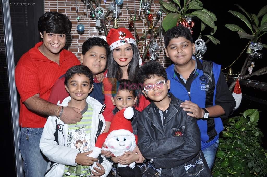Rakhi Sawant spends Christmas with kids at home in Andheri, Mumbai on 24th Dec 2012