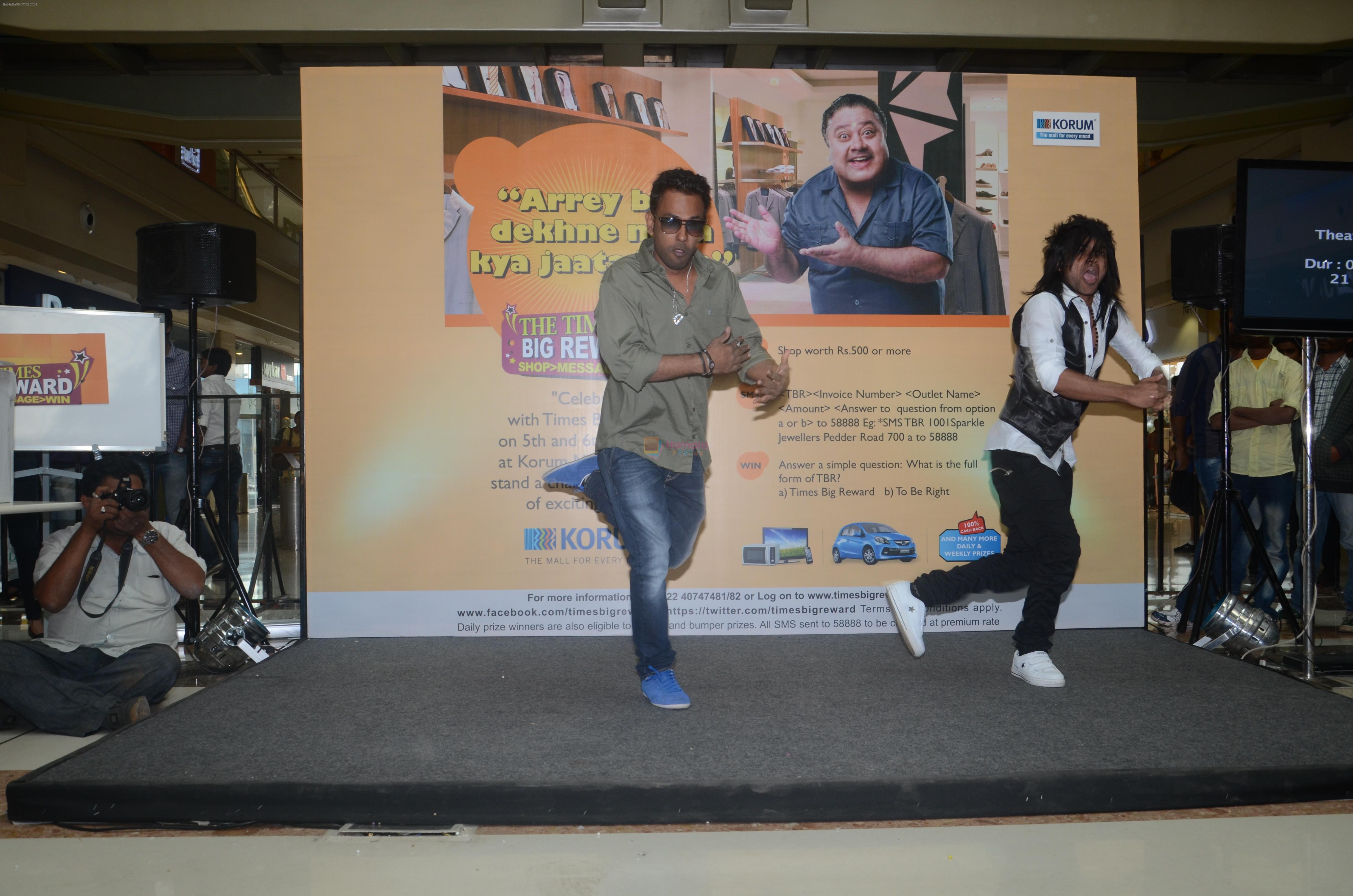Dharmesh and Prince performing a dance step from ABCD at The Times Big Reward held at Korum Mall